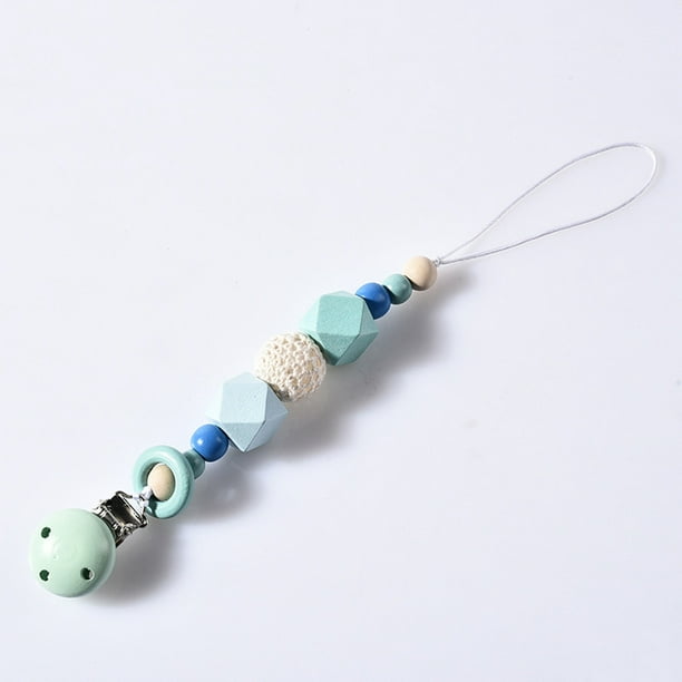 Baby Infant Wooden Beaded Pacifier Holder Clip Nipple Teether Dummy Strap Chain